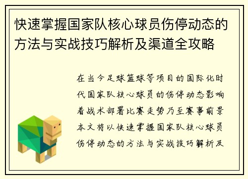 快速掌握国家队核心球员伤停动态的方法与实战技巧解析及渠道全攻略 快速掌握国家队核心球员伤停动态的方法与实战技巧解析及渠道全攻略